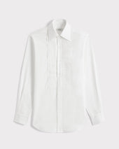 CHEMISE DE SMOKING COL LARGE EN PINPOINT DE COTON - BLANCHE