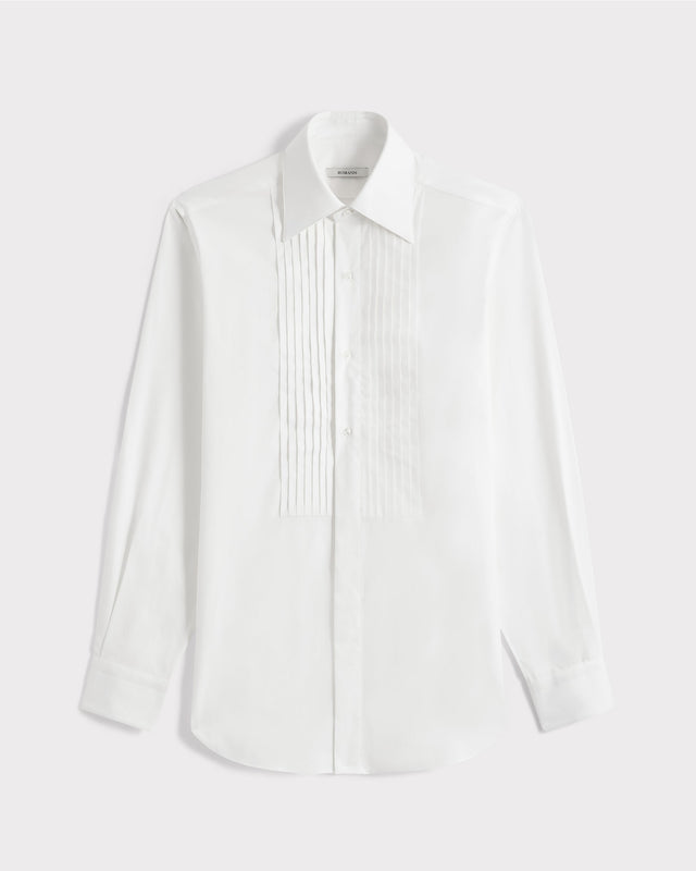 CHEMISE DE SMOKING COL LARGE EN PINPOINT DE COTON - BLANCHE