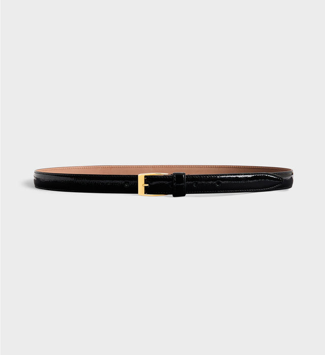CEINTURE FINE EN CUIR DE VEAU VERNI CRAQUELÉ - NOIRE