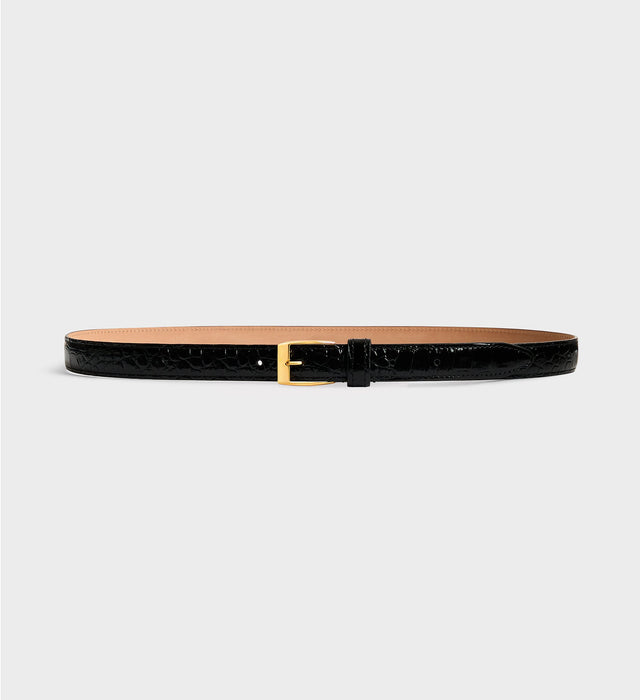 CEINTURE FINE EN CUIR DE VEAU EMBOSSÉ - NOIRE