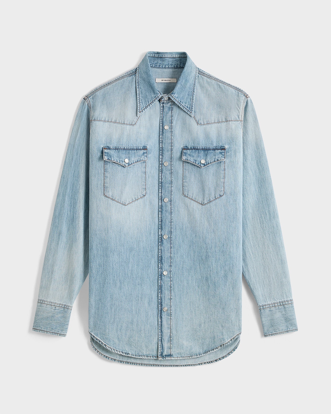Chemise Western En Denim De Coton Selvedge Bleue D Lav