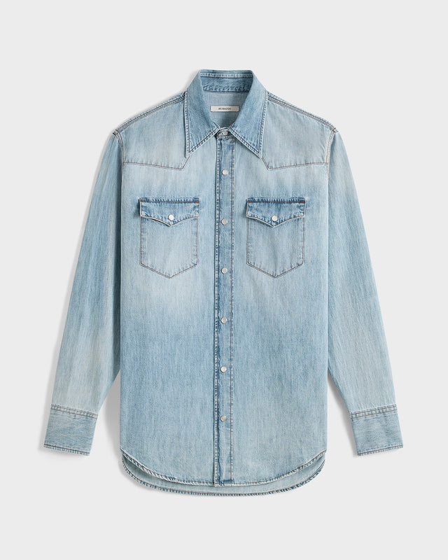 CHEMISE WESTERN EN DENIM DE COTON SELVEDGE - BLEUE DÉLAVÉ