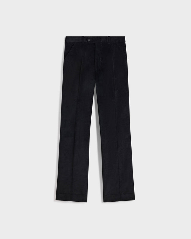PANTALON ÉVASÉ TAILLE HAUTE EN VELOURS CÔTELÉ DE COTON - NOIR