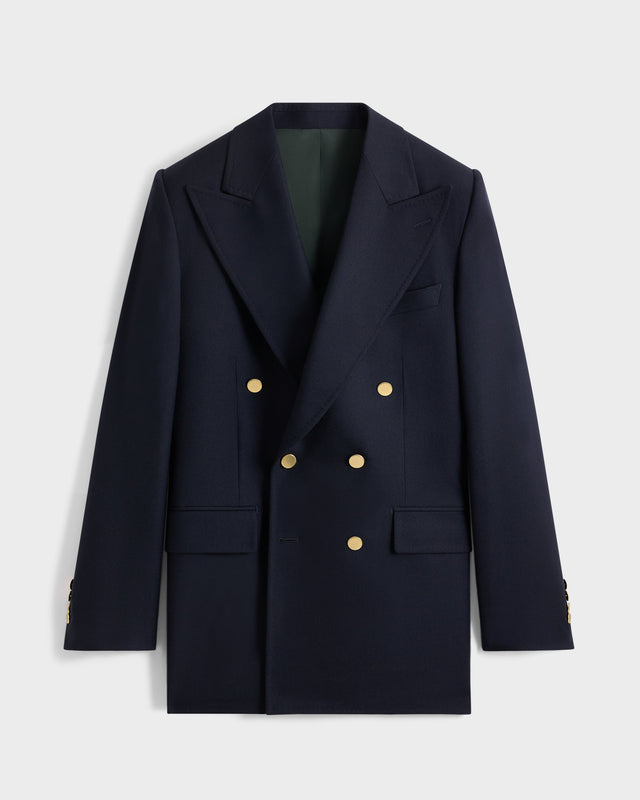 VESTE CROISÉE EN SERGÉ DE LAINE - BLEU MARINE