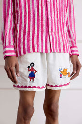 Hand Embroideredl Linen Shorts