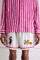 Hand Embroideredl Linen Shorts
