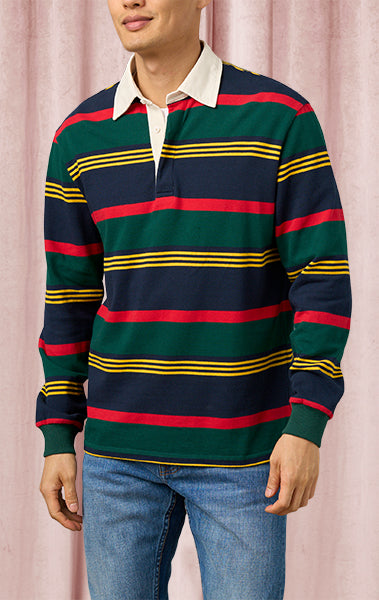Green Blue Yellow Stripe Rugby Shirt Final Sale