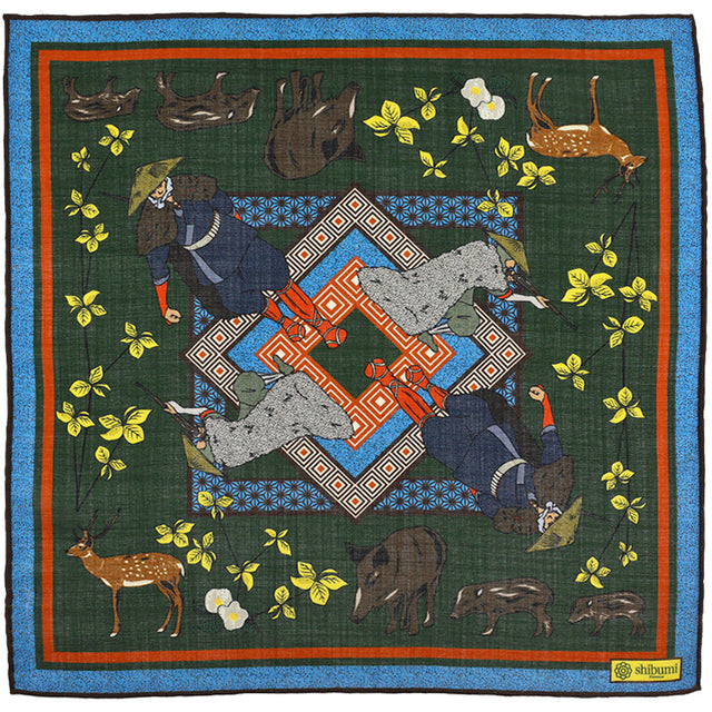 Japanese Hunter Wool / Silk Pocket Square - Forest - 40x40cm