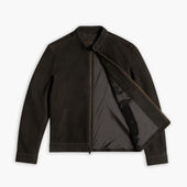 Racer Jacket | Dark Olive Suede