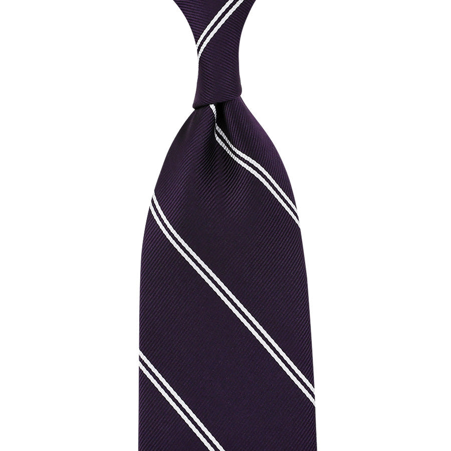 Japanese Repp Stripe Silk Tie Eggplant Hand Rolled