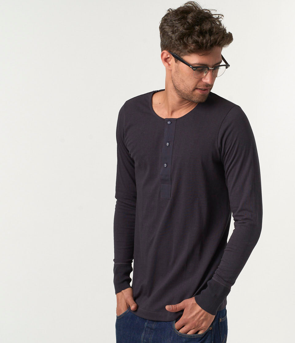 102 Loopwheeled Maco Imit Long Sleeve Henley