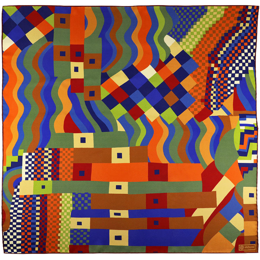 Geometrical Pattern Silk Neckerchief Multicolor 65 X 65cm