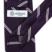 Japanese Repp Stripe Silk Tie Eggplant Hand Rolled