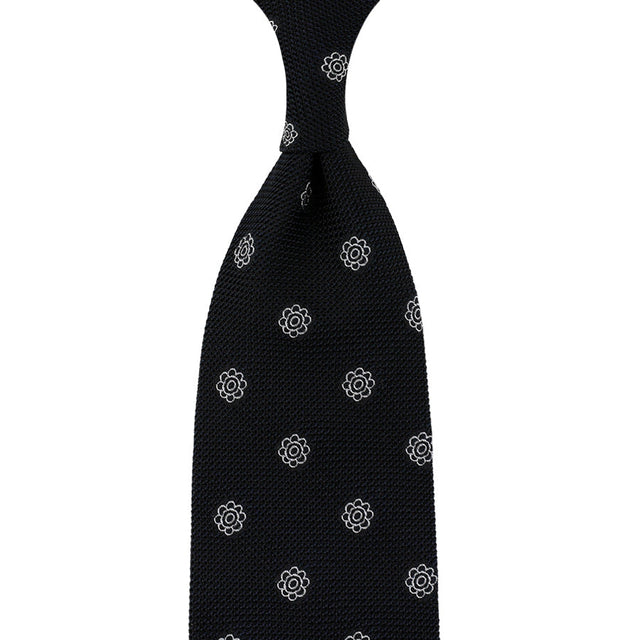 Shibumi-Flower Fina Grenadine Silk Bespoke Tie - Black