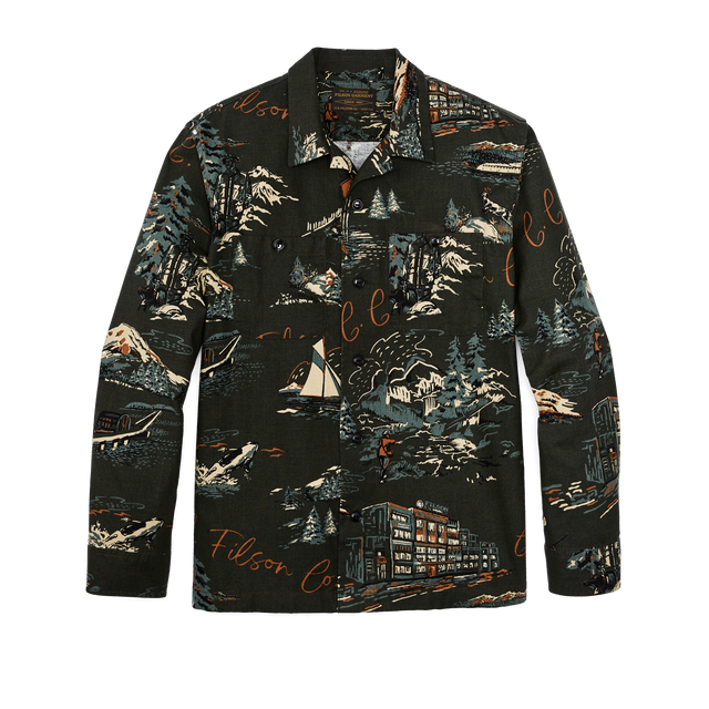 Elk Heights Camp Shirt - Green Northwest Scenic Print