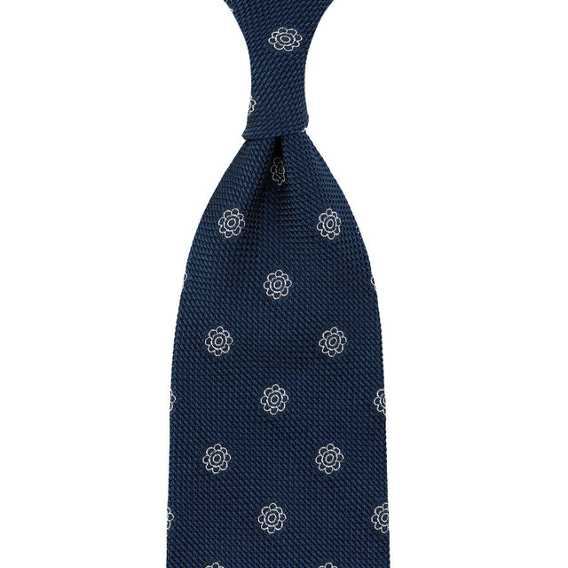 Shibumi-Flower Fina Grenadine Silk Tie - Light Navy - Hand-Rolled