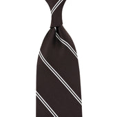Japanese Double Bar Repp Stripe Silk Tie - Chocolate