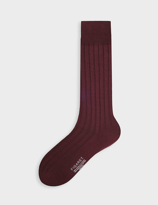 Chaussettes côtelées en double fil d'Ecosse bordeaux