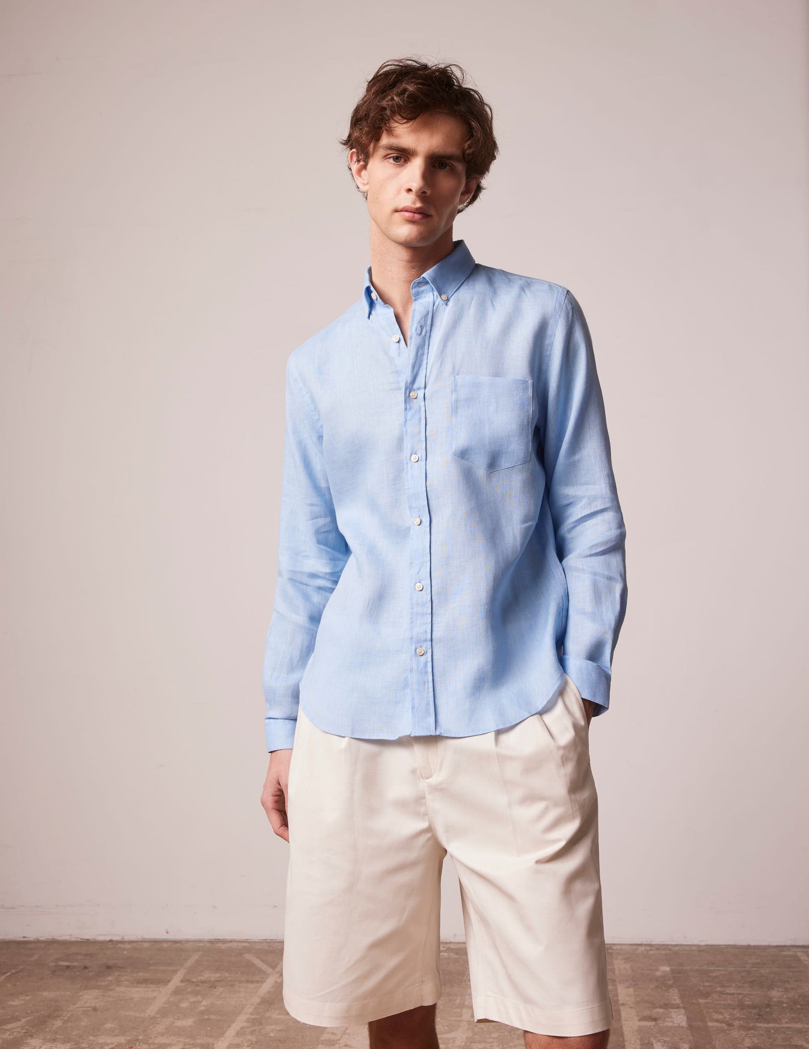 Chemise Gabriel En Lin Bleu