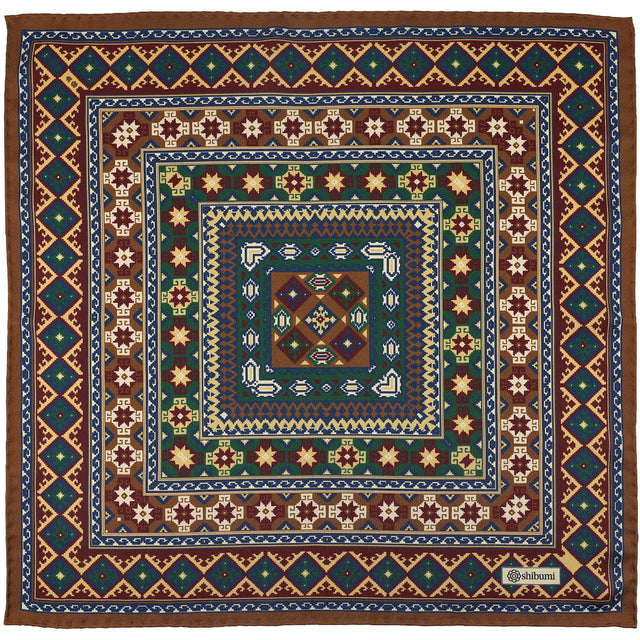 8 Bit Motif Silk Pocket Square - Forest / Brown - 40x40cm