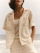 Sea Shell Crosshatch Linen Camp Shirt