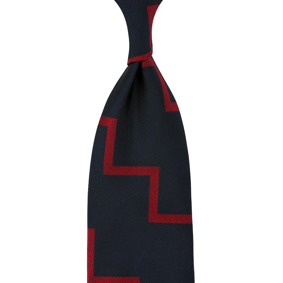 Artillery Repp Stripe Silk Tie Midnight Cherry Hand Rolled