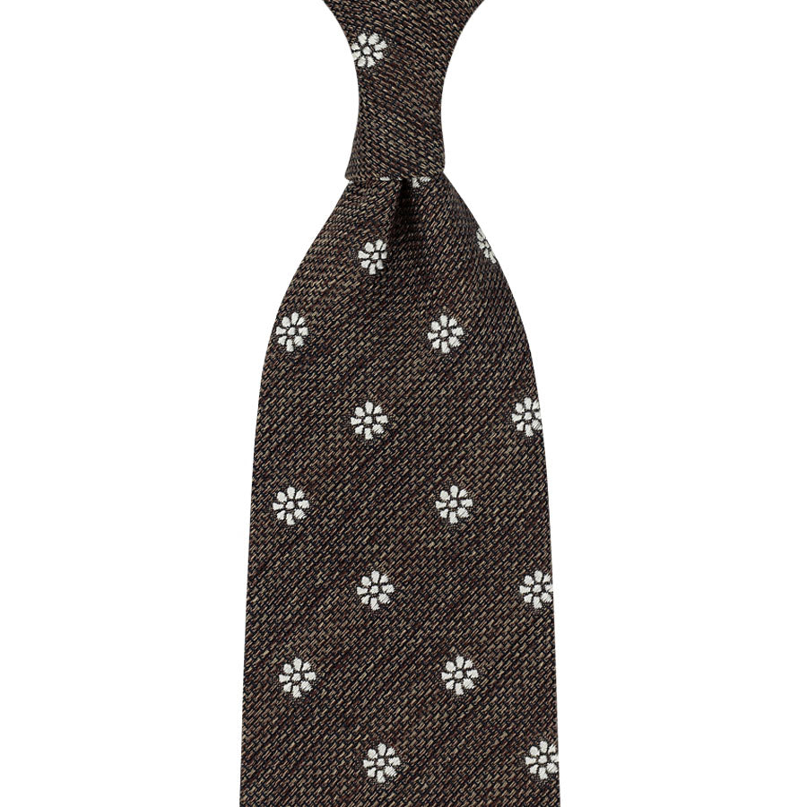 Floral Fina Grenadine Tie Beige Mottled Hand Rolled