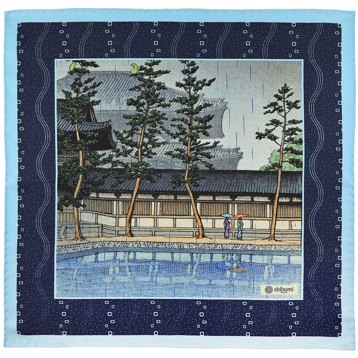 Ukiyo E Silk Pocket Square Daibutsu Den 40x40cm