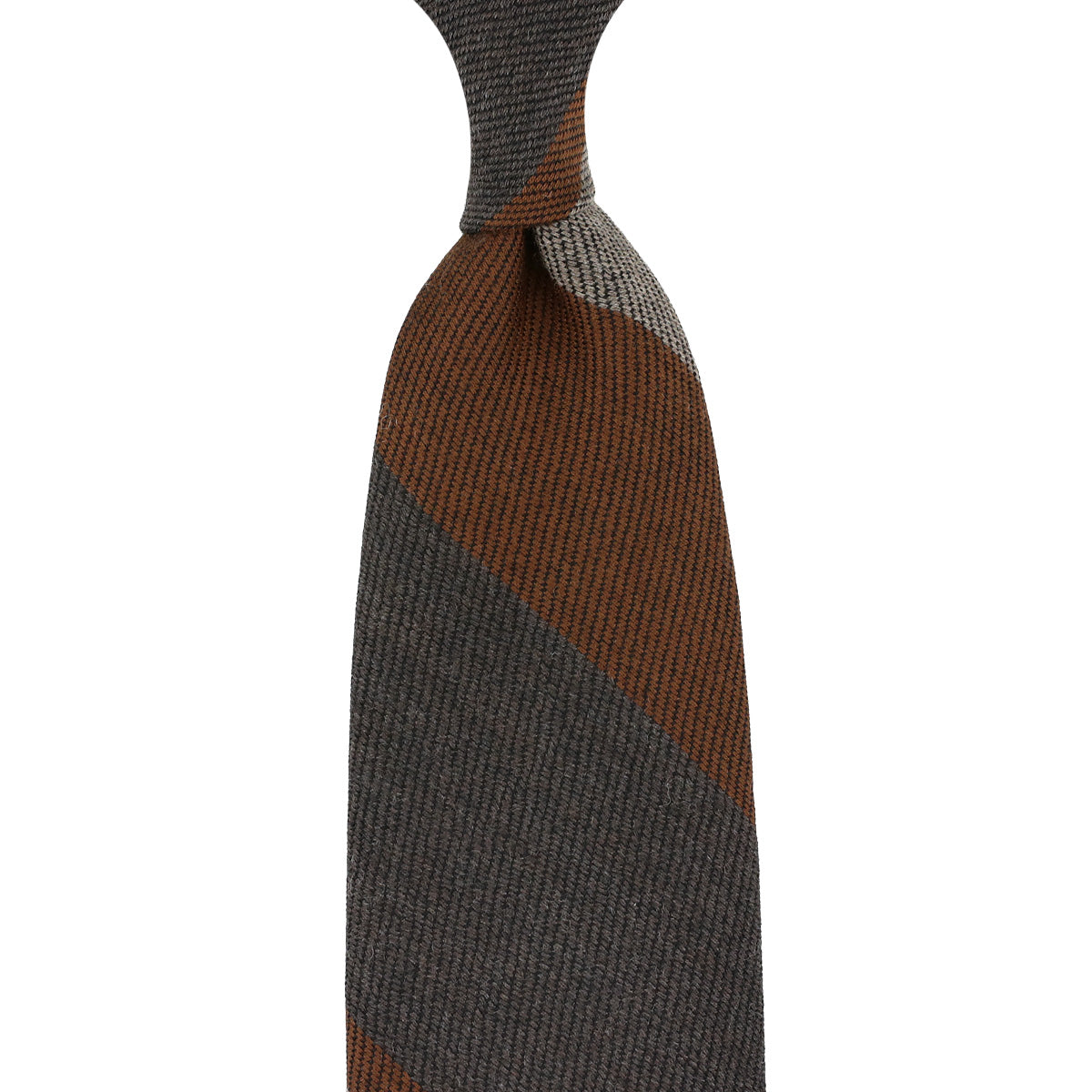 Striped Wool Tie Copper Beige Hand Rolled