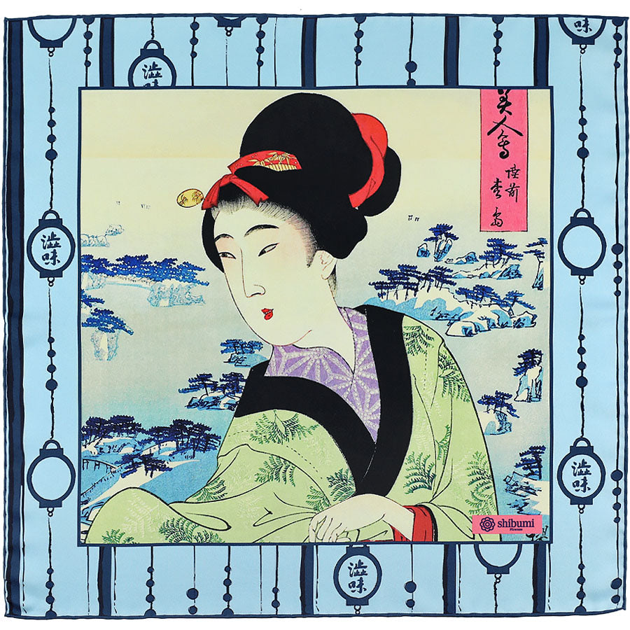 Ukiyo E Silk Pocket Square Matsushima No Bijin 40x40cm
