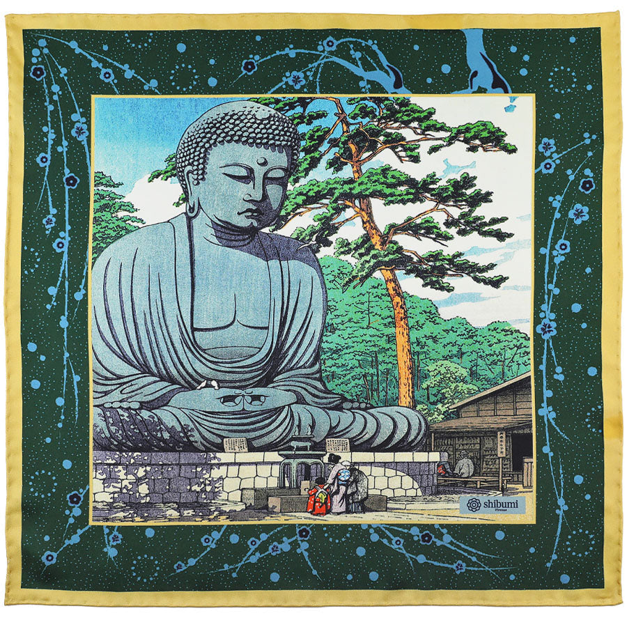 Ukiyo E Silk Pocket Square Kamakura Daibutsu 40x40cm
