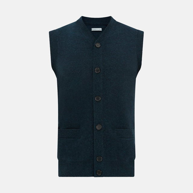 Dark Green Melange Cashmere Sleeveless Cardigan