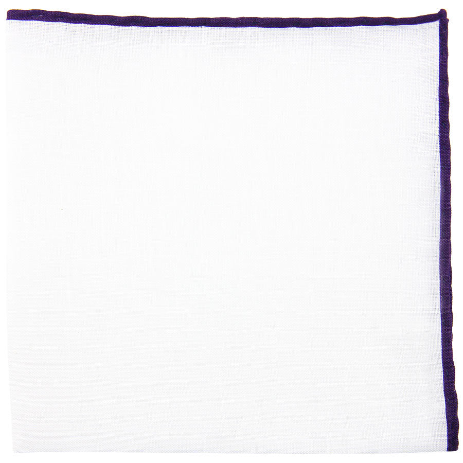 Irish Linen Shoestring Pocket Square White Eggplant