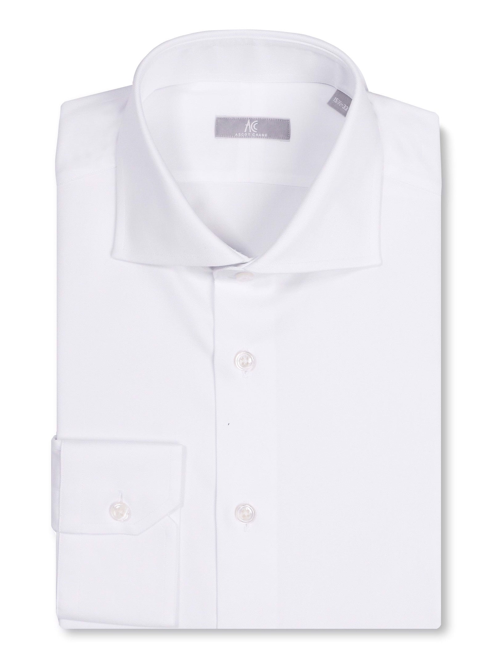Spread Collar White Micro Twill Shirt