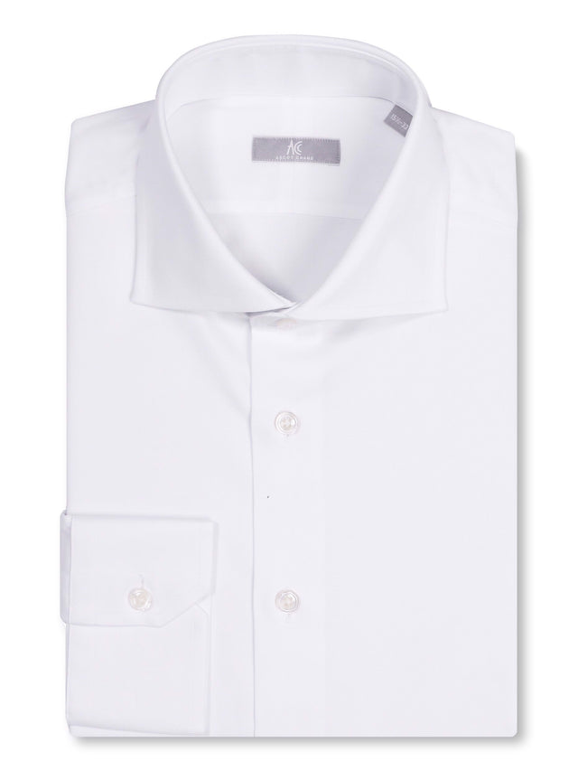 Spread Collar White Micro Twill Shirt