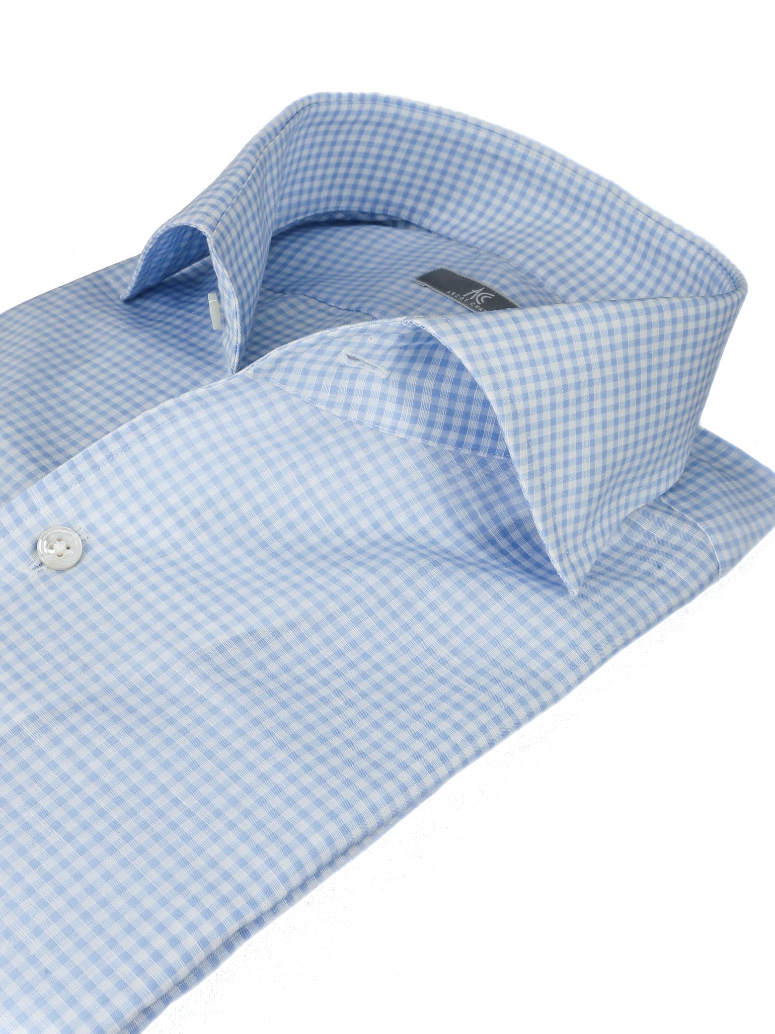 Sky Check Cotton Linen Ascot Collar Shirt
