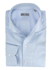 Sky Check Cotton Linen Ascot Collar Shirt
