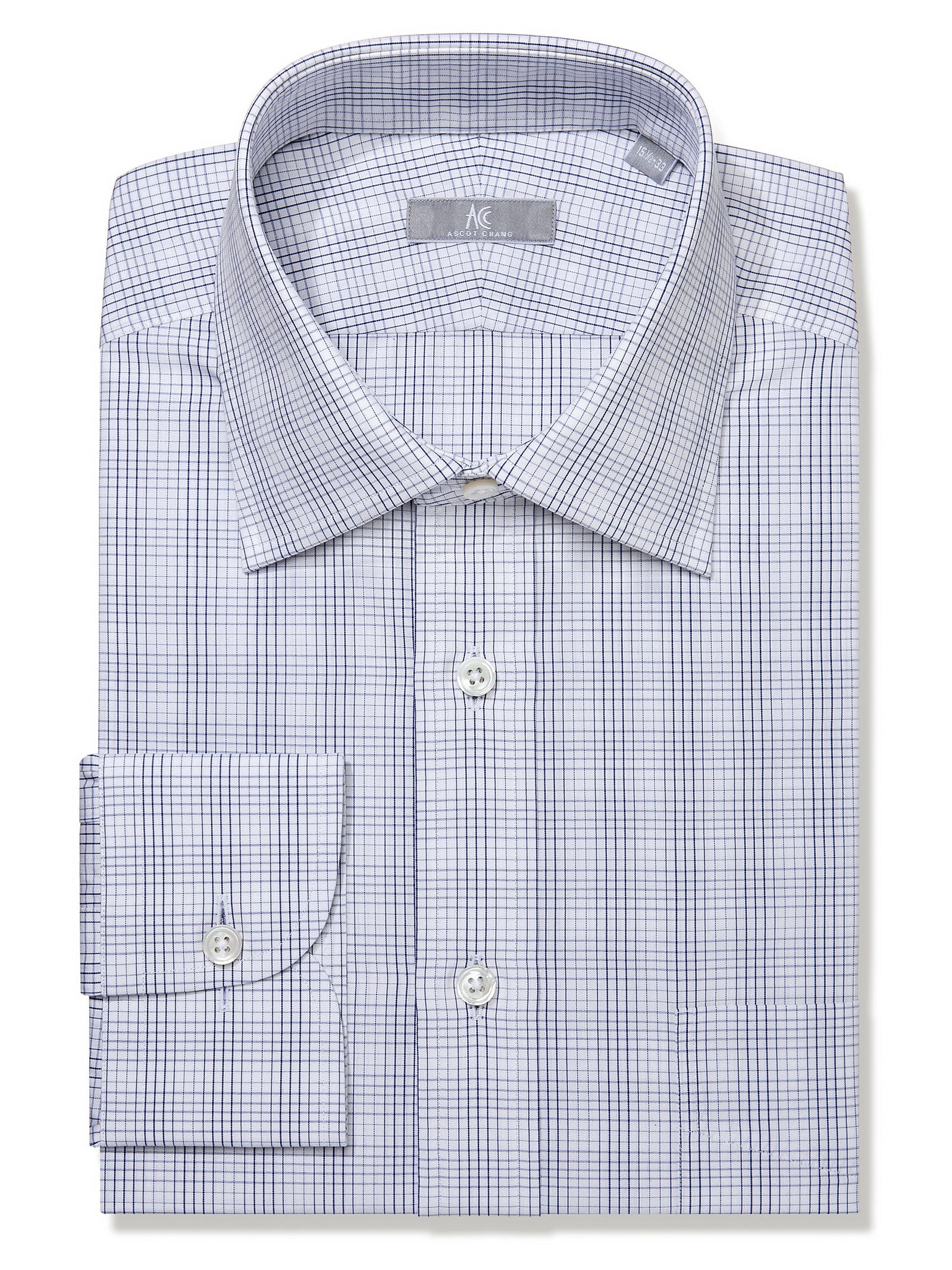 120s Blue Tattersall Check Shirt - Elgin Fit (SLIM)