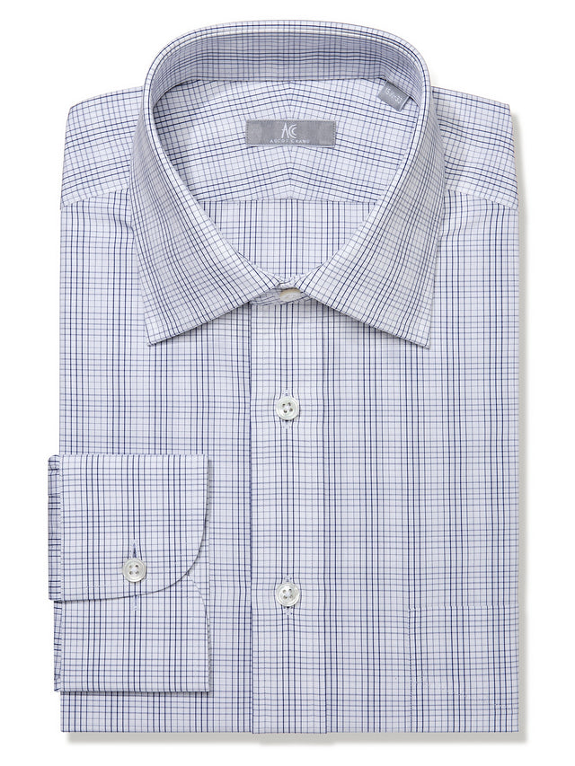120s Blue Tattersall Check Shirt - Elgin Fit (SLIM)