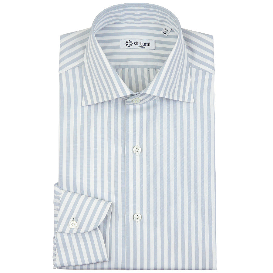 Poplin Semi Spread Shirt Light Grey Butcher Stripe