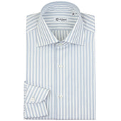 Poplin Semi Spread Shirt - White / Light Grey - Butcher Stripe