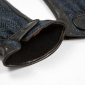 Blue Cashmere Lined Gloves With Harris Tweed Back
