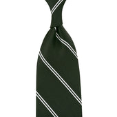 Japanese Double Bar Repp Stripe Silk Tie - Dark Olive