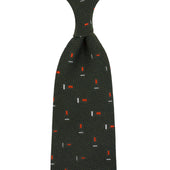 Geometrical Cashmere / Silk Grenadine Tie - Olive - Hand-Rolled