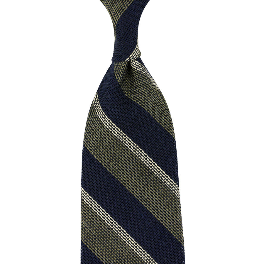 Striped Fina Grenadine Silk Linen Tie Navy
