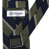 Striped Fina Grenadine Silk Linen Tie Navy