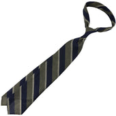 Striped Fina Grenadine Silk Linen Tie Navy