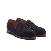 180 Loafer [Men Navy suede calfskin with contrasted stiching]