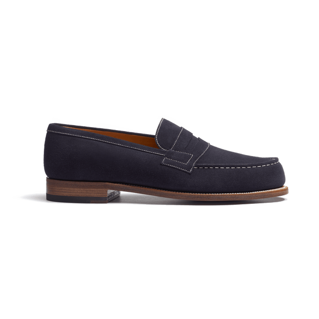 180 Loafer [Men Navy suede calfskin with contrasted stiching]