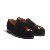 180 Loafer [Men Black suede goatskin and red & gold embroidery]